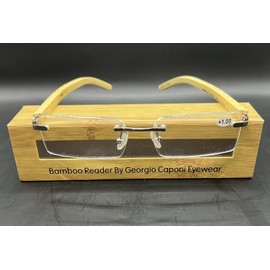 Georgio Caponi Bamboo Rimless Reader Glasses by Georgio Caponi - +1.0 w/Bamboo Case-brand new