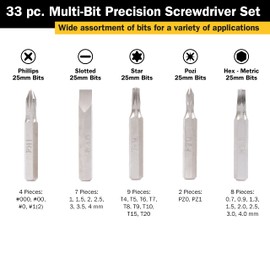 Titan Tools 16093 33-Piece Multi-Bit Precision Screwdriver Set,Chrome