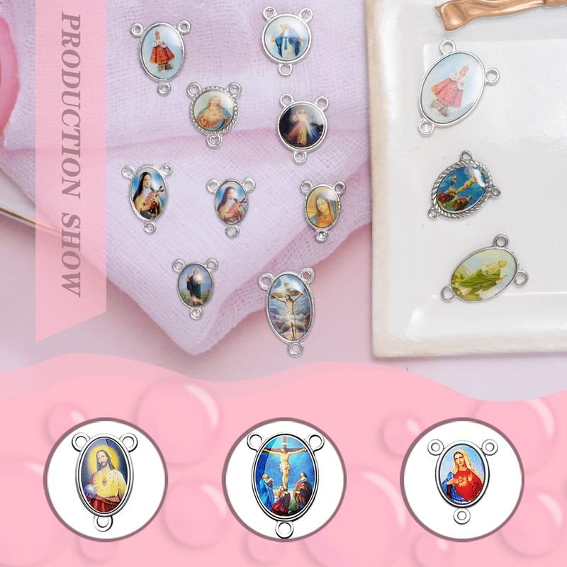 MseaRust 50Pcs Rosary Centerpiece Virgin Mary Charms Religion Enamel Our