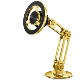 BPTAKOO Ultra Magnetic Long-Arm Phone Holder Stand, Fits for MagSafe Car Mount Bracket【Windshield+Vent+Dash】, 360° Rotation Adjustable Strong Magnets Car Mount Desk Office Phone Cradle Holder, Gold