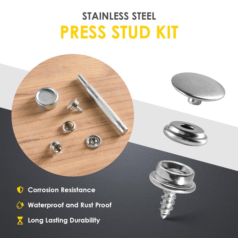 32Pcs 15mm Press Stud Kit, Stainless Steel Press Studs Snap