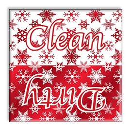 Clean Dirty Dishwasher Magnet Sign Indicator - Red and White Snowflakes Christmas Gag Gift Idea
