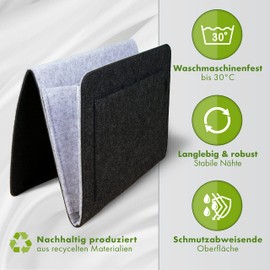 Tebewo Felt Bed Organiser | Sturdy Bed Shelf | Hanging Shelf for Bed Box | Bed Bag for Storing Books, Remote Control and More (Grey/Dark Grey)