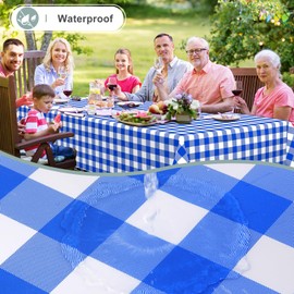 misaya Rectangle Waterproof Vinyl Table Cloth, Buffalo Flannel Backed Tablecloth, Wipeable Plastic Table Cover for Seaside, Picnic, Outdoor (60" x 102", White and Blue)