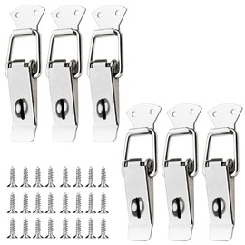 6 Pack Stainless Steel Spring Loaded Toggle Latch, Silver Catch Hasp Clamp Clip Lock with 304 Stainless Steel Screws for Cabinet, Wooden Case, Box, Chest (With locking hole, Small/6pcs)
