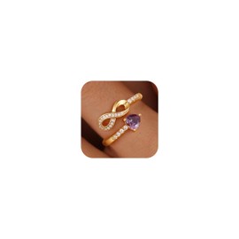 fersltily Gold Amethyst Ring Birthstone Rings for Women Non Tarnish Infinity Promise Ring Valentines Jewelry Gifts for Her February Birthstone Jewelry