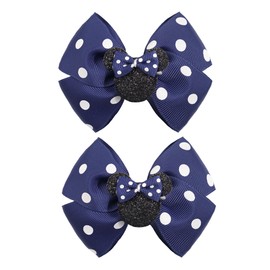 Koolgil 4 Inch Cute Mouse Ears Sequins Bows Hair Clips For Baby Girls, Toddler, Kids and Young Women Birthday Party Wedding Christmas Occasions Set of 2 (A- Navy Blue)