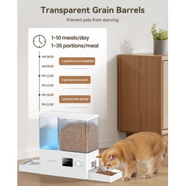 Rojeco 36Cups/8.5L WiFi Automatic Cat Feeder and Gravity Water Dispenser,Stainless Steel Bowls 2-in-1 Large Capacity 5L Food Dispenser with APP and 3.5L Water Fountain for Pets,Dogs,Puppies,Kittens