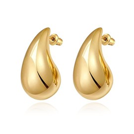 QLUYCKW 14K Gold Plated Teardrop Chunky Hoop Earrings for Women Waterdrop Gold Earrings Lightweight Teardrop Gold Big Earrings Geometric High Polished Statement Hoop Earrings Fashion Jewelry Gift (Gold)