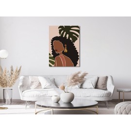 Lavozazoo Boho Black Woman Art Decor, African American Abstract Canvas Art, Black Girl Print Painting, Fashion Wall Print, Boho African Woman Art, Black Girl Pictures Framed Wall Decor