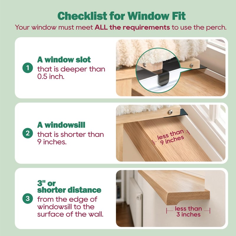 Zakkart Mellow Cat Perch for Windowsill with Hardwood Frame (Beige,