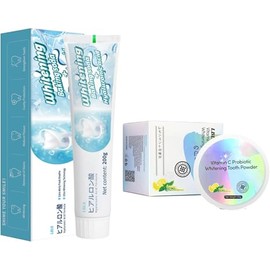 Teeth Whitening Kit with Vitamin C Probiotic Tooth Powder & 2Pcs Whitening Toothpaste, Lemon-Mint Flavour, 200g