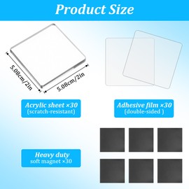30 Pack DIY Clear Acrylic Fridge Magnet Craft Kit – 2x2 Inch Squares with Adhesive Backing & Soft Magnets for Custom Photos, Art, and Home Decor
