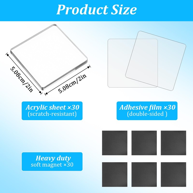 30 Pack DIY Clear Acrylic Fridge Magnet Craft Kit –