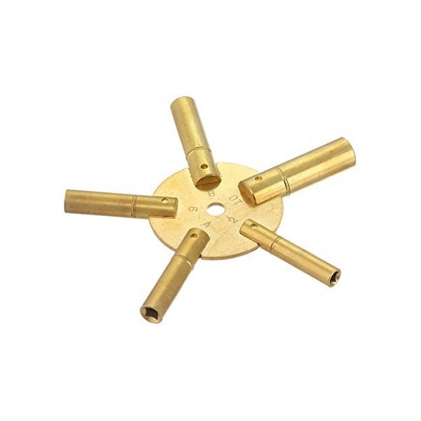 Large - Universal 5 Prong Brass Clock Key for Winding Clocks, Even Numbers, 1 Piece (5187)