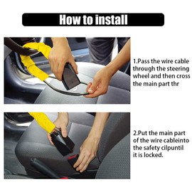 TSUGAMI Steering Wheel Lock, Seat Belt Locks, Car Anti-Theft Security Device, Theft Prevention for Auto Safety, Wire Cable Lock for Car Saetbelt, Universal for Most Vehicles Truck SUV Van (Yellow)