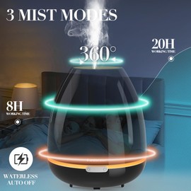 Essential Oil Diffuser with 3 Timer 7 Color LED Light 20H Working Time and 300ml Wide Water Tank Aromatherapy Device for Home with Auto-Off (Black)