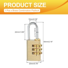 PATIKIL Brass Combination Lock 2.1", 3 Digit Resettable Combination Padlock Waterproof Security Code Lock for Gym Locker Cabinet Toolbox Luggage, Gold