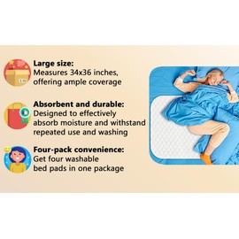 4 Pack - Heavy Weight Soaker 34x36 Waterproof Reusable Incontinence Underpads / Washable Incontinence Bed Pads - Pink and Blue - Great for Adults, Kids and Pets -- 9oz Soaker