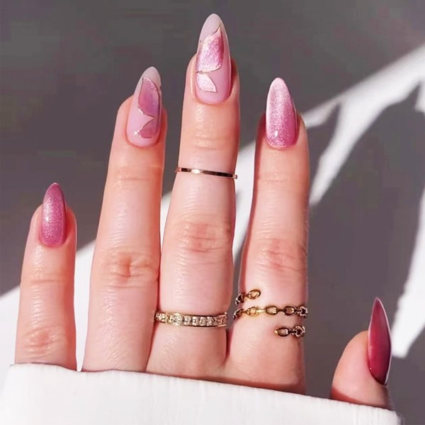Aquila Wings Press on Nails Medium Almond Valentines Acrylic Fake