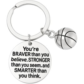 Sportybella - Llavero de baloncesto, regalo para jugadores de baloncesto, llavero para hombres y mujeres, Silver Braver, 2.30 inches including key ring