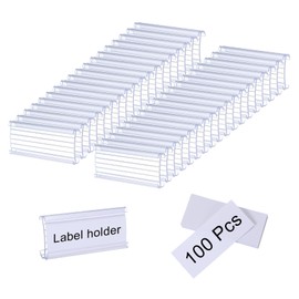MECCANIXITY Plastic Wire Shelf Label Holders, 2.95"x1.26" Clear Price Tag Holder Reusable Shelf Sign Tags Shelving Clips with Paper for Storage Market Pack of 100