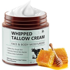 LH Grass-Fed Beef Tallow Balm – Organic Unscented Whipped Moisturizer with Honey for Face & Body, Fast Absorbing Tallow Skin Care for All Skin Types – 4.2 oz