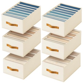 Homsorout Large Drawer Organizer Clothes, Foldable Closet Organizers Dividers, 4/5/7 Grids Storage Organizer Bins, Fabric Clothes Organizers for Jeans, Sweater, T-shirt, 6 Pack, Beige