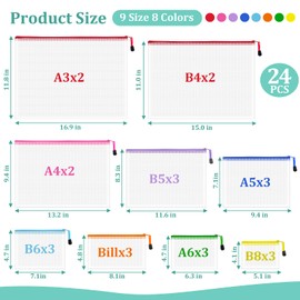 VVCOIIROEI 24pcs Mesh Zipper Pouch Bags, Clear Zipper Pouches, 9 Sizes Waterproof Zipper Bags, Mesh Organizer Bags With Zipper, 8 Colors Zipper Pouches for Organizing,Travel Pouch and Toy Storage Bags