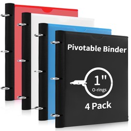 Tashkummy 360 Degree Pivotable Binder, Upgraded 3 Ring Binder 1 inch 4 Pack, Flexible Binders 3 Ring, Foldable Three Ring Binders- Black, White, Blue, Red