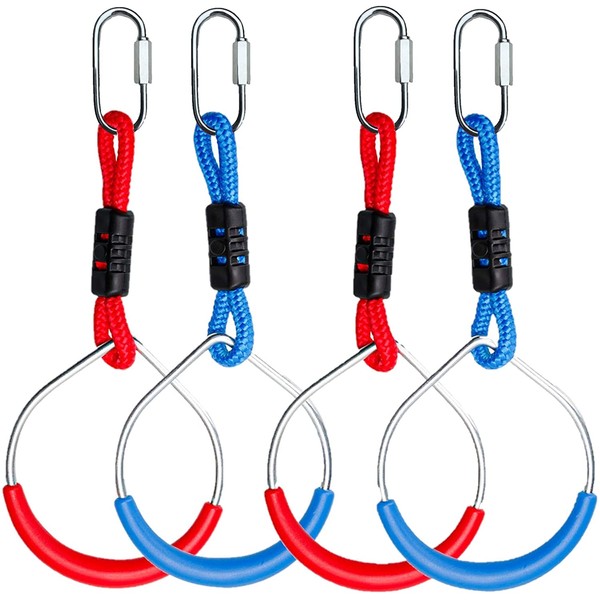 Hanging Ninja Rings (4 Pack) Ninja Warrior Accessories Slackline Obstacle Course Accessories -Easy Attachment to Most Home Playground Equipment Swing Sets- Lily's Things Double Obstacle Line