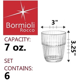 Bormioli Rocco Barshine 7 oz. Juice Stackable Tempered Drinking Glasses, Set of 6, Clear