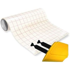 Transparent High Gloss Vinyl Transfer Paper Grid Back 3mil Self Adhesive Sheet 12" Roll Plus Detailer Squeegee and Black Felt Safety Decals (12" x 25ft)