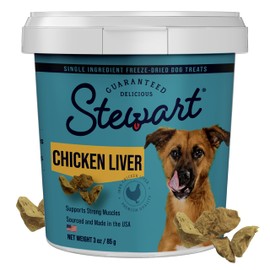 Stewart Chicken Liver Dog Treats, 3 oz, ~55 Pieces, Freeze Dried Raw, Single Ingredient, 60% Protein Training Treats or Meal Topper in a Resealable Tub, Grain Free, Gluten Free