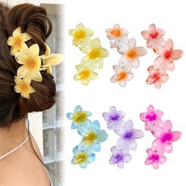 Youery Pack of 6 Flower Hair Clips, Flower Hair Clips, Cute Acrylic Hair Clips, Colourful Hair Clips, Non-Slip Hair Clips for Women, Large Hair Clip for Thick Hair, Hawaiian Hair Clip