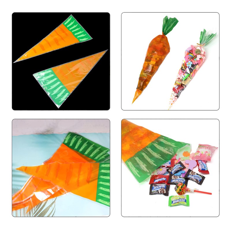 Honbay 100PCS Carrot Shaped Candy Bags, Disposable, Single-material (Plastic), Triangle