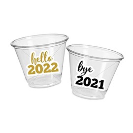 Crafty Cue NEW YEAR'S PARTY Cups, Hello 2022 Bye 2021 New Years Eve Cups New Years Party Favors Nye Party Decorations 2022 Cups (9 FL. OZ, ONE TIME USE) // (12 SOFT PLASTIC CUPS - NO LIDS)