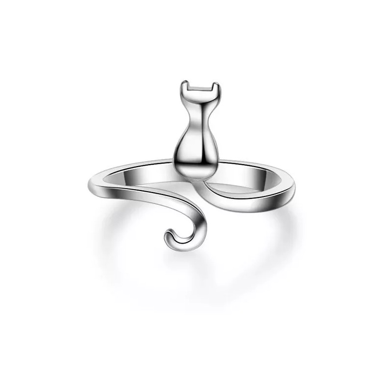 Dtup Anillo Kitten Elegante Plata Gato Regalo Minino Cat Kawaii