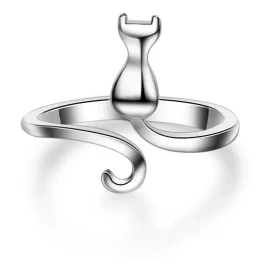 Dtup Anillo Kitten Elegante Plata Gato Regalo Minino Cat Kawaii