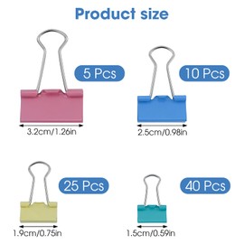 Pack of 80 Foldback Clips Set, 32 mm/25 mm/19 mm/15 mm Binder Clips, Paper Clips, Colourful, Binder Clips, Document Clips, Metal Clips, Paper Clips for School, Office Supplies, Stationery Notes