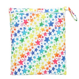 Wet Bag Baby Cloth Diaper Nappy Reusable Washable With Two Zippered Pockets (Rainbow Stars)
