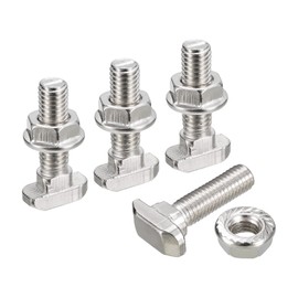 sourcing map M8x30mm T Slot Drop-in Bolt and M8 Hexagon Flange Nut Set, 10 Sets Hammer Head T-Bolt T Shape Stud Sliding Screw for 40 Series Aluminum Profile
