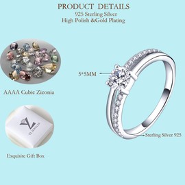 YL Women's Engagement Ring, 925 Sterling Silver Ring, Women's Cubic Zirconia Rings, Silver Rings, Wedding Rings, Sterling Silver, Cubic Zirconia