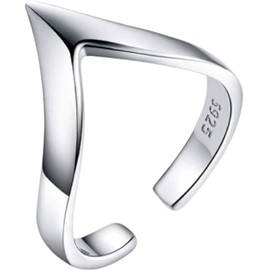 V Shape Open Thick Minimalist Engagement Ring Dainty Adjustable Simple Statement Finger Promise Eternity Rings Band Cute Jewelry (Silver, One size)