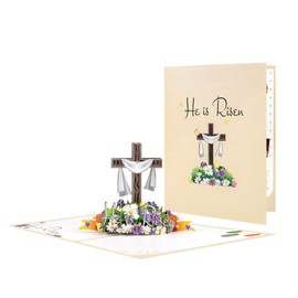 Yuto Easter Pop Up Card, CROSS 3D Greeting Cards Bunny Card with Envelopes, Pop Up Greeting Cards (He is Risen)