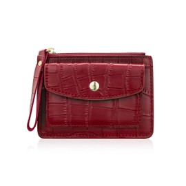 MultiValue Slim Wallet Card Case, Leather Card Holder with Coin Compartment, Card Wallet Fits Front Pocket, Zip Card Holder for Women with Press Stud Pocket, deep red, Modern