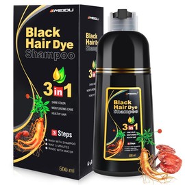 MEIDU 3 in 1 Black Hair Dye Shampoo - Herbal Ingredients Can cover gray hairs, Contains Ginseng Extract, Natural Haircoloring:_Dark Brown+2Hair Mask