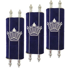 Zion Judaica Complete Small Torah Scrolls with Cover 8" Full Sefer Torah Scripture with Vowels Trops Simchas Tohrah Judaica Gift for Bar Mitzvahs Parsha Reading Practice Mini Tora Upsheren Gifts 3-PK