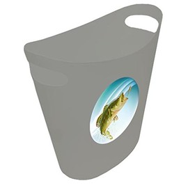 New! 2 Gallon Slim Style Wastebasket in a Grey Plastic Finish That Features Your Choice of a Novelty Theme Logo and a Free Trash Can Liner! (Bass Fish)