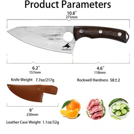 HAZMUSS Chef's Knife - 6.2", High Carbon Stainless Steel Blade Perfect Kitchen Knive, Chopping, Julienne and Slicing Kitchen Knife Full Tang with Ergonomic Ash Wood Handle, Leather Sheath